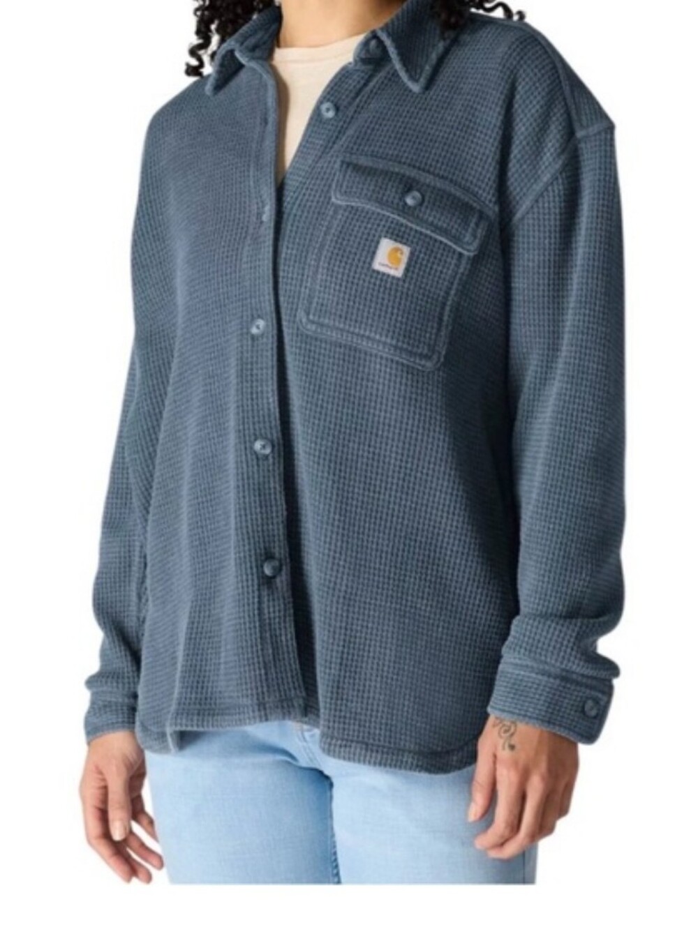 Carhartt Women's Waffle Knit Shirt Oversized Comfort Blue Size Large  Button up